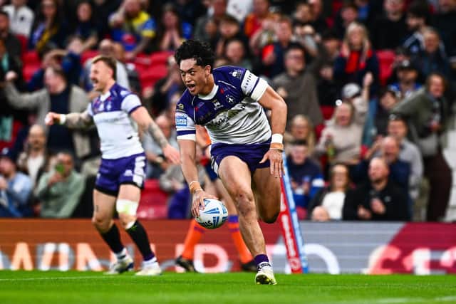 Isaiah Vagana scores for Wakefield Trinity in their Grand Final win against Warrington Wolves. Picture by Olly Hassell/SWpix.com.