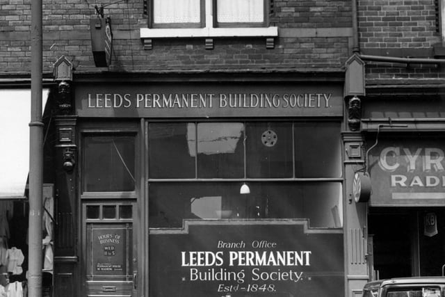 Leeds Permanent Building Society and Cyril Barker radio dealer next door pictured in June 1950.
