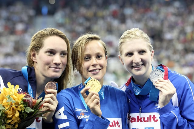 Rebecca Adlington won silver medal in the 400m freestyle at the 14th FINA World Championships in 2011 in Shanghai, China.