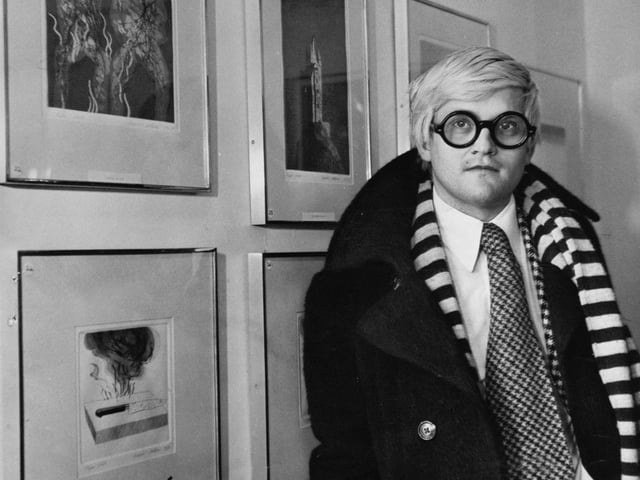 Artist David Hockney is pictured at an exhibition of his work at Lane Gallery in February 1970. He visited his parents in Eccleshill and lectured to university students before returning to London.