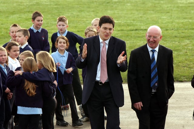 Minister for School Standards David Miliband, left, meets up with his former teacher Harry Pieniazek during his visit to Newlaithes Junior School in November 2003.