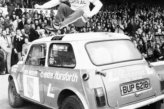 The first public performance of Leeds United star Duncan McKenzie's "party piece" of leaping over a mini car was seen at Elland Road before Paul Reaney's testimonial game in May 1976.