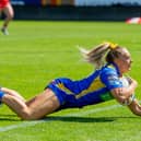 Lucy Murray scores for Leeds Rhinos against St Helens in the recent women's nines. Picture by Allan McKenzie/SWpix.com.