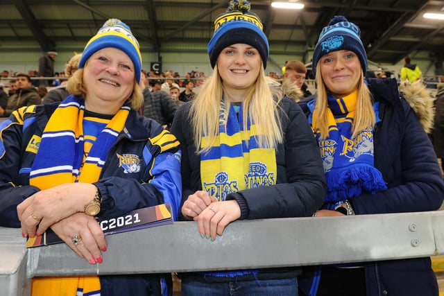 Leeds Rhinos fans Hilary Smith and her daughters, Olivia and Laura.