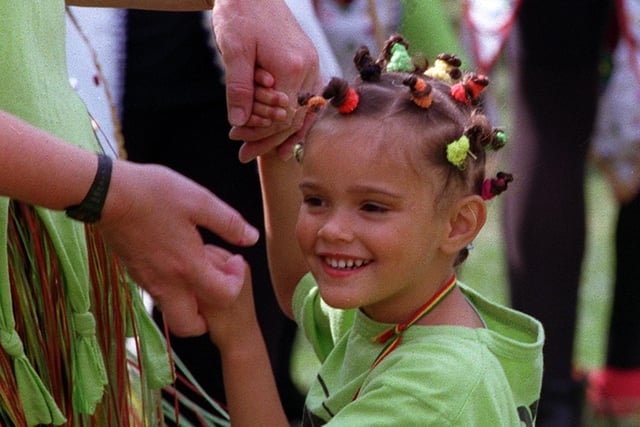 This is three-year-old Demi Cah who travelled from Leicester to take part in the Carnival parade in August 1998.