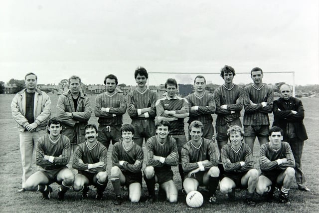 Neville Sports, members of the Leeds Red Triangle League Senior Division in which they are battling to stave off relegation, having won four, lost eight and drawn one of their 13 matches. Back row, from left, are Ricky Thomas (manager), Malcolm Gautrey, Mark Lister, Melvyn Hallatt, Arthur Peel, Bob Gaunt, Dave Deville, Ian Quigley and Brian Shaw (coach). Front row, from left, are Steve Holt, Mick Gautrey, David Smith, Ian Clarke, Steve Gautrey (captain), Dave Luckhurst and Sean Littlewood.