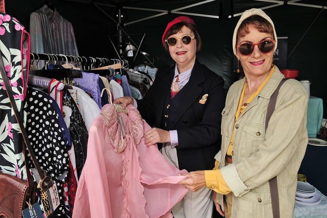 Michelle Hollamby and Helen Smith browse some of the vintage clothing
