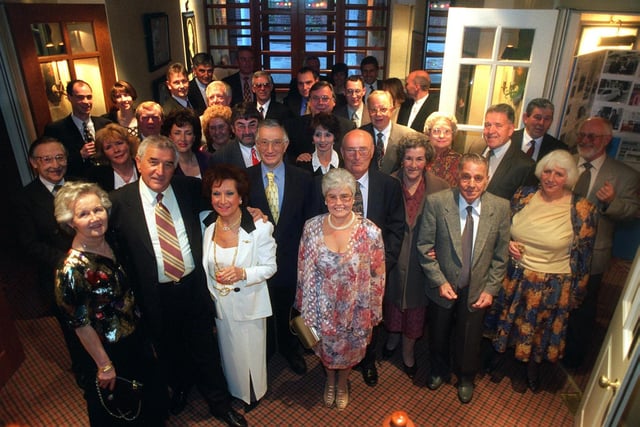 Leslie Silver, foreground, with friends and colleagues, celebrating the 50th anniversary for Kalon Group plc, at Oulton Hall in April 1997.