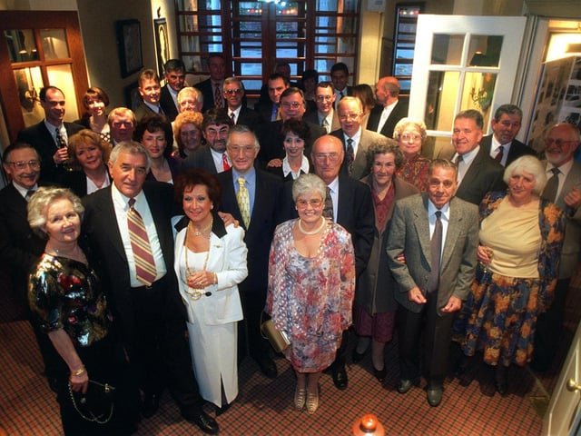 Leslie Silver, foreground, with friends and colleagues, celebrating the 50th anniversary for Kalon Group plc, at Oulton Hall in April 1997.