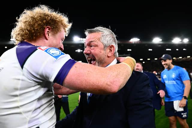 Coach Daryl Powell celebrates Wakefield Trinity's Grand Final win with Lachlan Walmsley. Picture by Olly Hassell/SWpix.com.