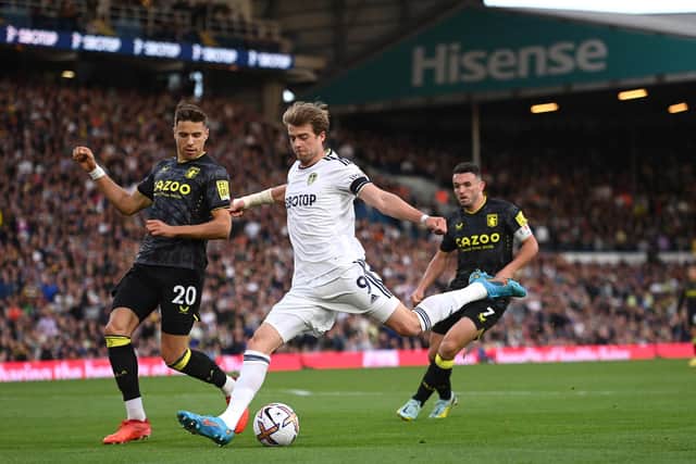 COMPLETE BACKING: For Leeds United striker Patrick Bamford, centre. Photo by Stu Forster/Getty Images.