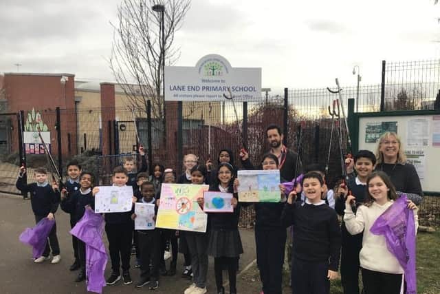 A global litter message from pupils at Lane End Primary School in Beeston.