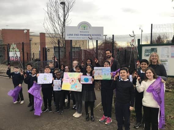 A global litter message from pupils at Lane End Primary School in Beeston.