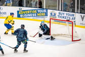 OPENING SALVO: Liam Peyton fires home to get the ball rolling for Leeds against Bristol at Elland Road Ice Arena on Sunday. Picture: Ben Gordon/Knights Media.