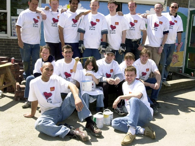 McDonalds volunteers who tidied the playground at Beeston Primary as part of the Leeds Cares project in June 2001.