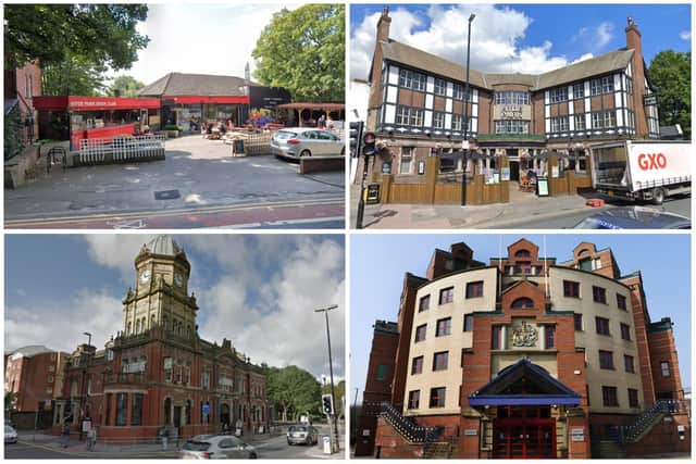 Green broke into Hyde Park Book Club (top left), the Hyde Park pub (top right) and The Library (bottom left). He was sentenced at Leeds Magistrates' Court (bottom right).