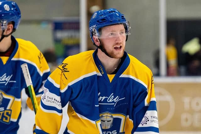 MOVING ON UP: D-man Josh Hodgkinson knows he has a lot to learn after making the step up to NIHL National with Leeds Knights. Picture courtesy of Oliver Portamento