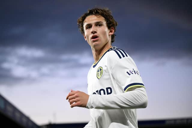 Leeds United's US midfielder Brenden Aaronson reacts  during the English Premier League football match between Leeds United and Everton at Elland Road in Leeds, northern England on August 30, 2022.