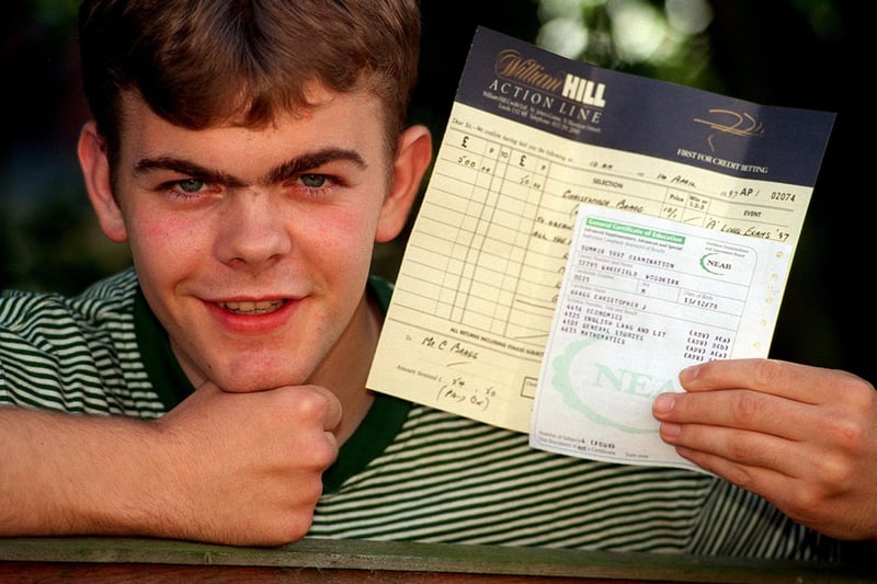 Chris Bragg was left counting the cost lost a £500 bet with Williams Hill in August 1997. He had placed a £50 to guess his a level results. His results were 2 As and 2 Bs instead of 4 As  for english, maths, economics and general studies.
