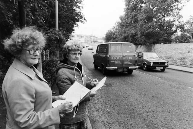 Traffic congestion in Calverley was a cause for concern for local residents in September 1980. Pictured counting the traffic are, from left, Judith Murray, secretary of the Calverley Residents Action Group and Margaret Angus.