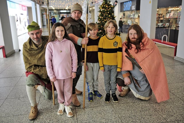 Lottie, 11, and Will and Xander, nine, Howgate meet up with some vikings at the Armouries.