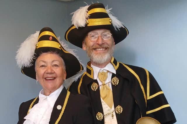 Barbara Hughes and Paul Carr have been appointed as the new town criers for Castleford. Image: Castleford Civic Society.