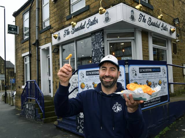 Owner Alex Papaioannou outside his fish and chip shop, The Bearded Sailor. The chippy has just been named one of the UK's top fish and chip shops by the National Federation of Fish Friers.  Photo: Jonathan Gawthorpe