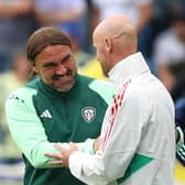 TOUGH TESTS: For Leeds United under new manager Daniel Farke, left, pictured with Manchester United boss Erik ten Hag after the pre-season defeat against the Red Devils in Oslo. Photo by Matthew Peters/Manchester United via Getty Images.