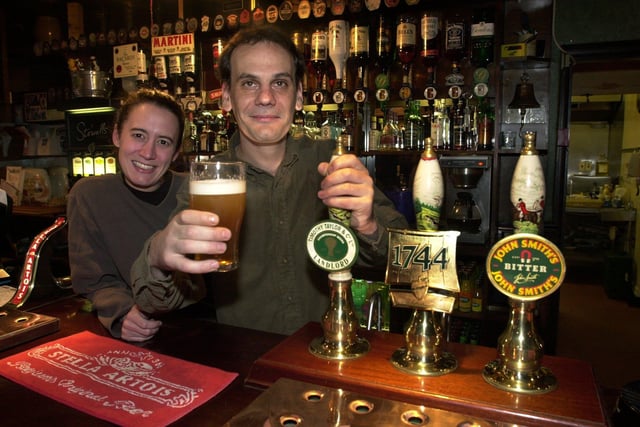 Landlord Athol Scordos and partner Shannon Roberts at the Jug & Barrel pub in Stanningley which had gained entry into The Good Beer Guide.