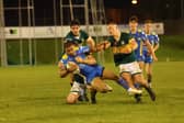 Loose-forward Leo Aliyu in the thick of the action for Leeds Rhinos at Hunslet. Picture by John Victor.