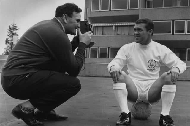 'HE'S EVERYTHING': Legendary Leeds United boss Don Revie pictured filming Bobby Collins back in May 1965. Photo by A. Jones/Evening Standard/Getty Images.