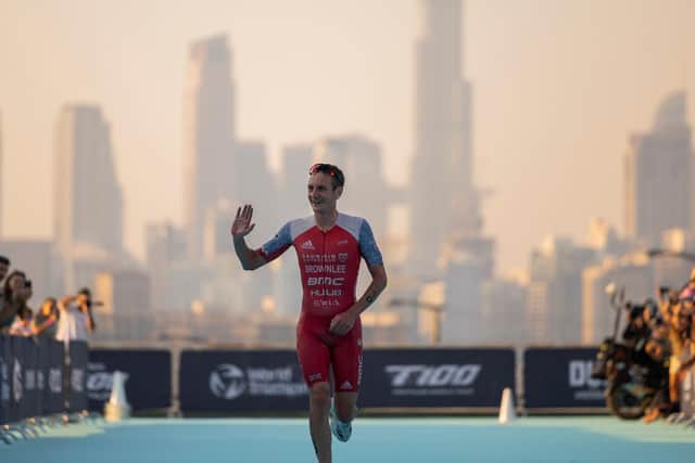 Alistair Brownlee finishing third in Dubai T100 Triathlon World Championship Final
