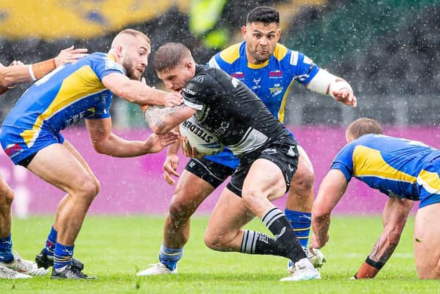 Liam Sutcliffe in action for Hull FC against his former club Leeds Rhinos in June. Picture by Allan McKenzie/SWpix.com.