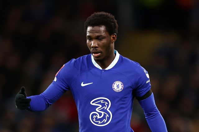 MANCHESTER, ENGLAND - JANUARY 08: David Datro Fofana of Chelsea runs with the ball during the Emirates FA Cup Third Round match between Manchester City and Chelsea at Etihad Stadium on January 08, 2023 in Manchester, England. (Photo by Naomi Baker/Getty Images)
