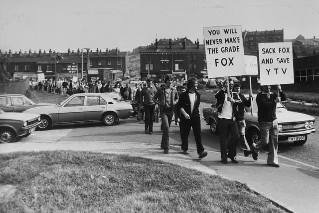 YTV employees during their demonstration march round the studios in Kirkstall Road in September 1979.