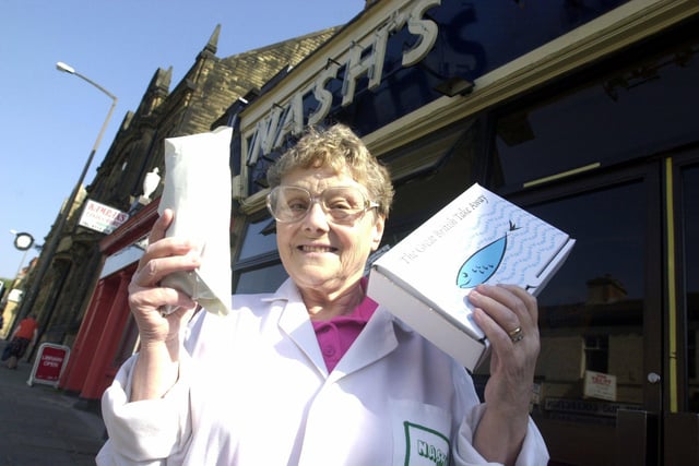 This is Norma McCall, who is retiring from Nash's fish and chip shop in April 2003 after 25 years service