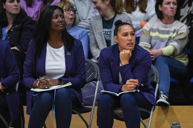 Liana Leota, right, during Rhinos Netball & Loughborough Lightning at the EIS Sheffield (Picture: Tom Pearson Photography)