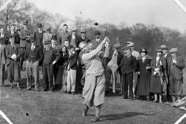The opening ceremony of Middleton Park Golf Course in April 1933. Alderman Alf Masser is seen driving the first ball.