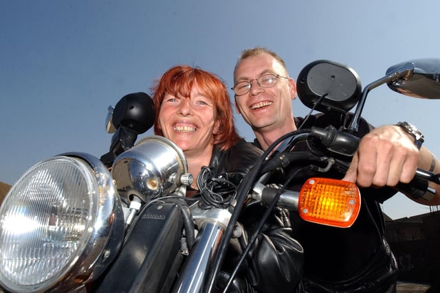 Middleton's Gail Hawden and Steven Sherman were  having a 'biker' wedding at Leeds Registry Office in April 2003.