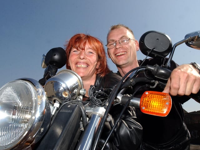 Middleton's Gail Hawden and Steven Sherman were having a 'biker' wedding at Leeds Registry Office in April 2003.