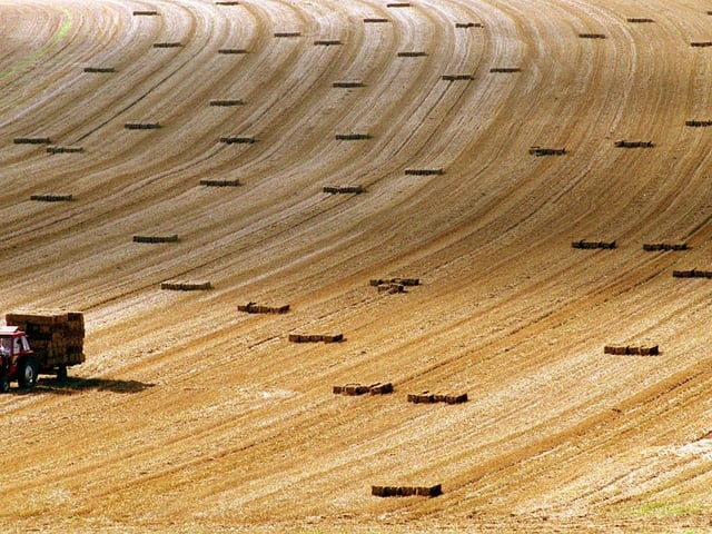 A farmer near Towton gathers his last harvest as summer comes to an end and autumn draws ever closer in September 1997.