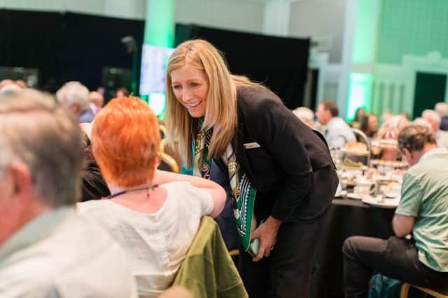 Chief Executive Susan Allen speaking to members at Yorkshire Building Society's Annual General Meeting in Leeds.