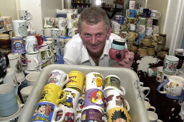 Bramley mug collector Stefan Sands was hoping to get into the book of Guinness World Records. He is pictured at home in December 2003.