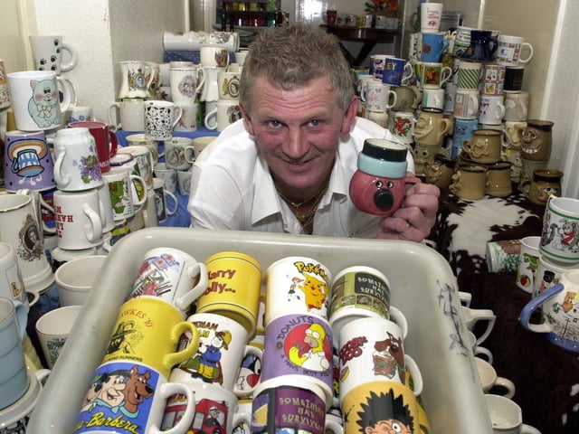 Bramley mug collector Stefan Sands was hoping to get into the book of Guinness World Records. He is pictured at home in December 2003.