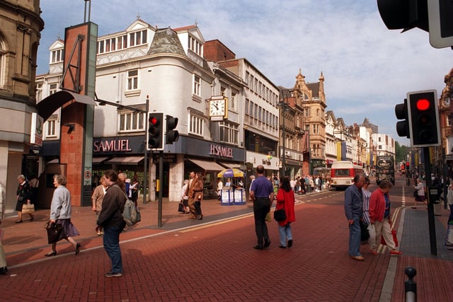 A view looking upwards on Briggate, Leeds city centre, in 2001.