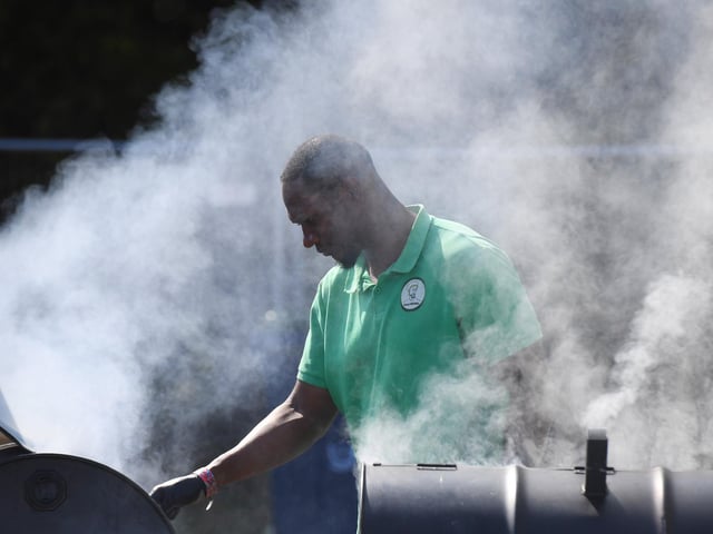 Chef Dujoun cooks his Jerk Chicken on his BBQs at Harrogate Food and Drink Festival at Ripley Castle. (Picture Gerard Binks)