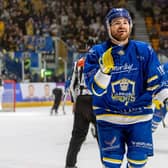 WINNING FEELING: Liam Peyton celebrates one of his two goals for Leeds Knights in Sunday's NIHL National play-off final win over Hull Seahawks. Picture: Miles Tidman/Knights Media.