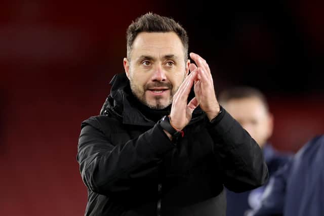 EXCITEMENT: For a Leeds United first for Brighton's Italian boss Roberto De Zerbi. Photo by Warren Little/Getty Images.