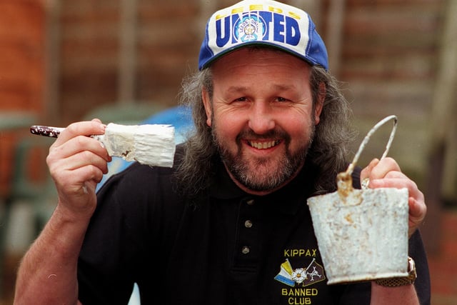 Painting the the town white. Kippax's own Leeds United superfan and painter Gary Edwards was offering a discount for the removal of red paint. Pictured in