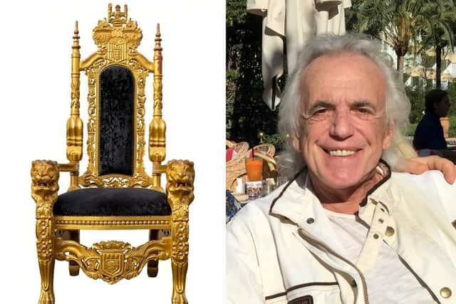 Peter Stringfellow (R) and his throne (L). Picture: SWNS